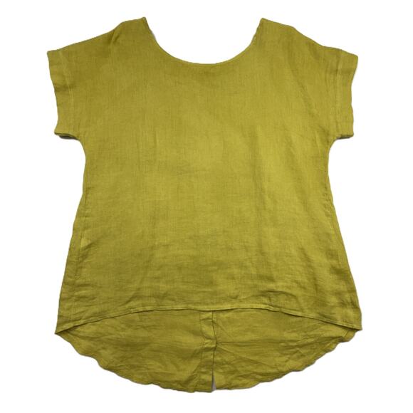 Terzo Millennio Tops - Terzo Millennio Italian Linen Top Green Yellow Tunic Size Large